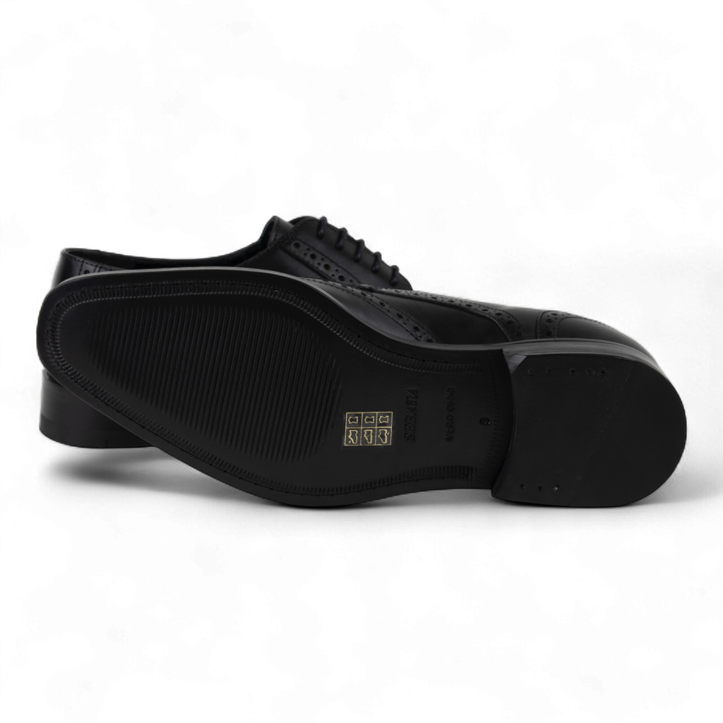 Men's Wingtip Brogue Derby Leather Dress Shoes in All Black (Philon Style)