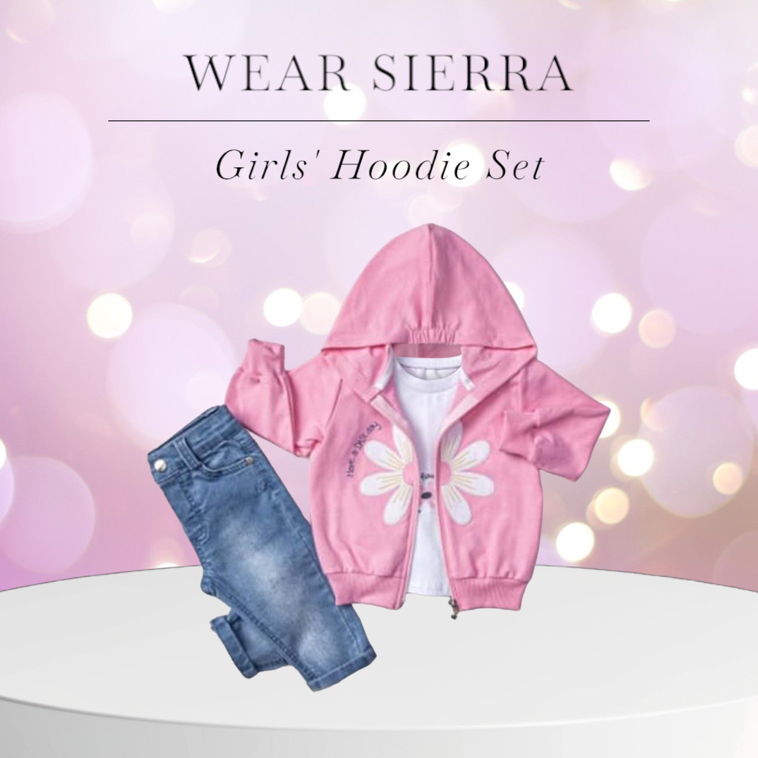 Little Girls' Colorful Hoodie Jacket, Jeans and T-Shirt Cute Girly 3-Piece Set