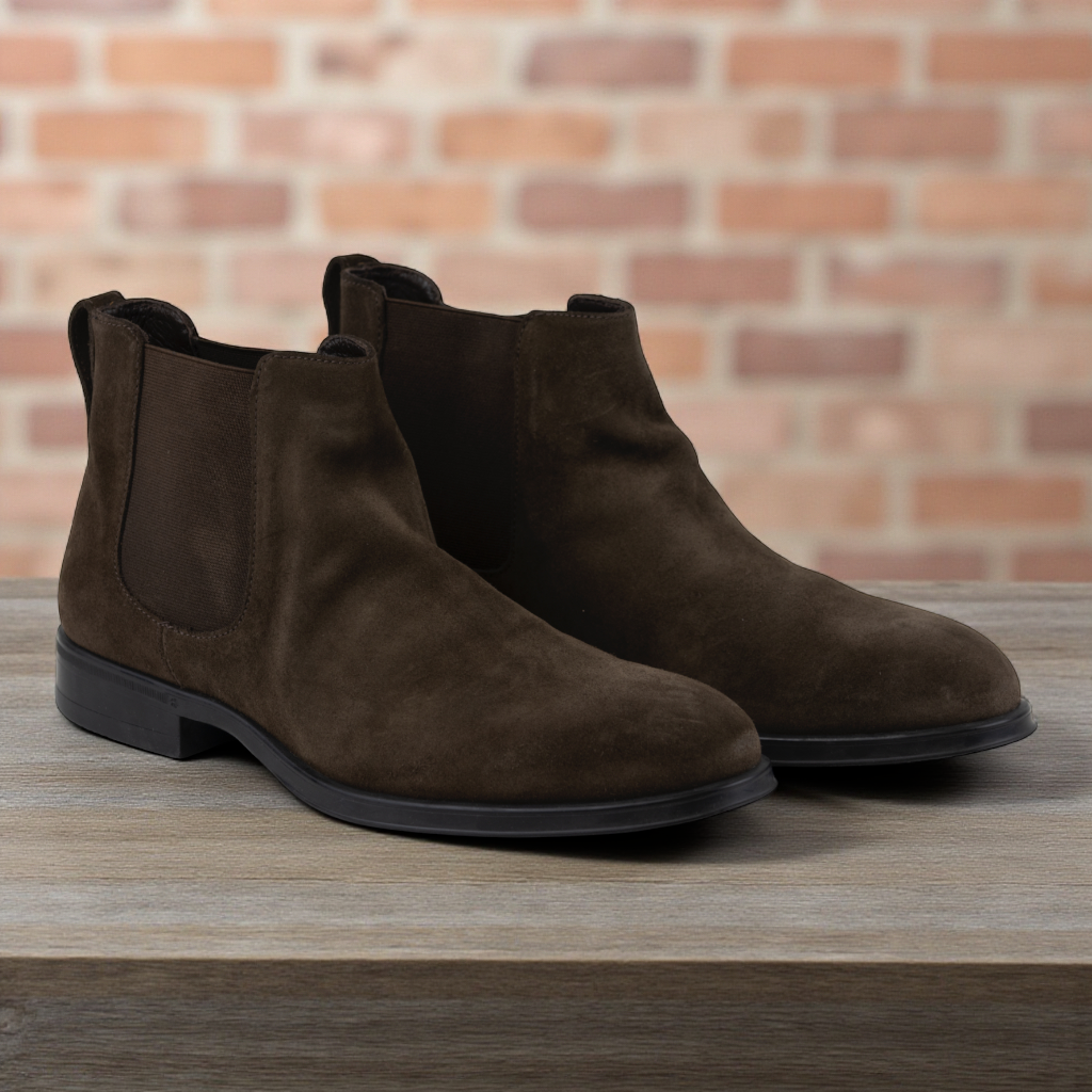 Men's Leather Slip on Ankle Boots in Brown or Black (Plato Style)