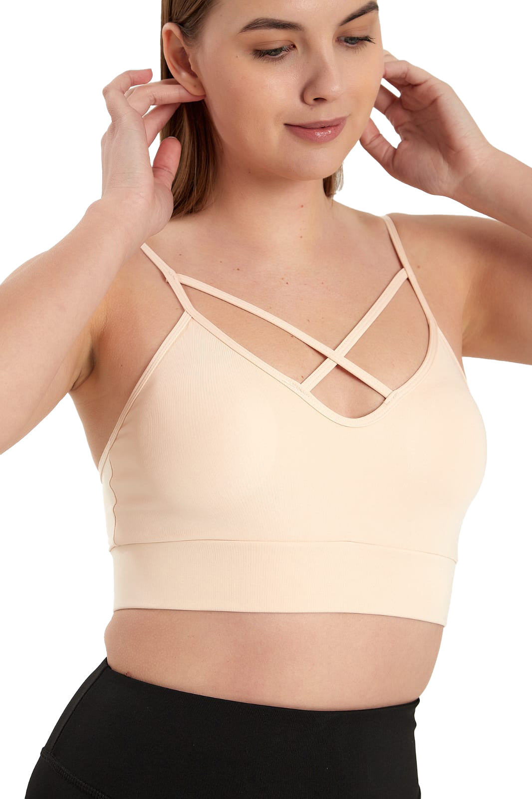 Padded Ladies Workout Wear, Crisscross Front Plunge Neck Top - NEW ARRIVALS! - Wear Sierra