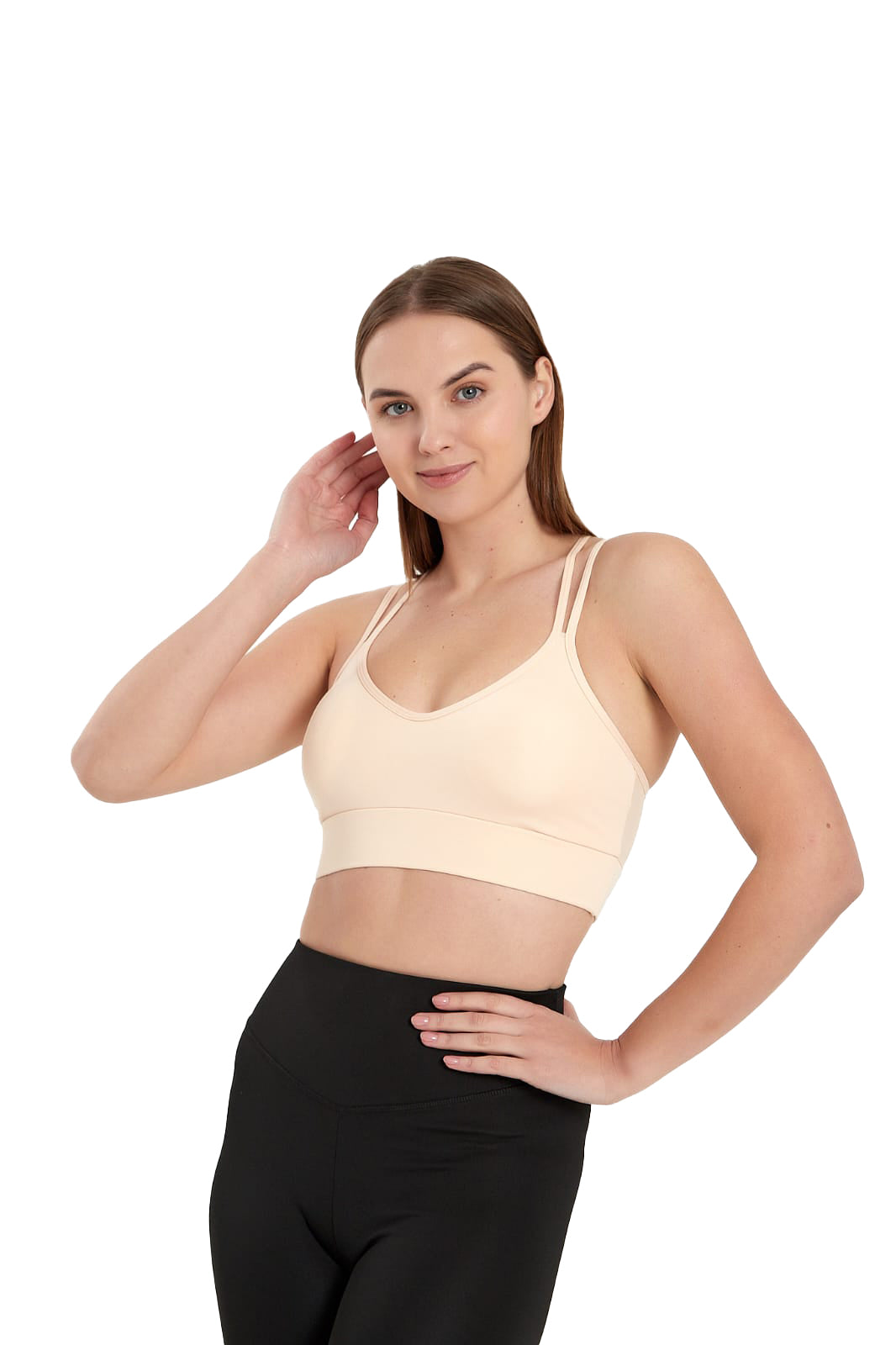Juniors' and Women's Lightly Padded Sports Bra, Double Strap Plunge Yo