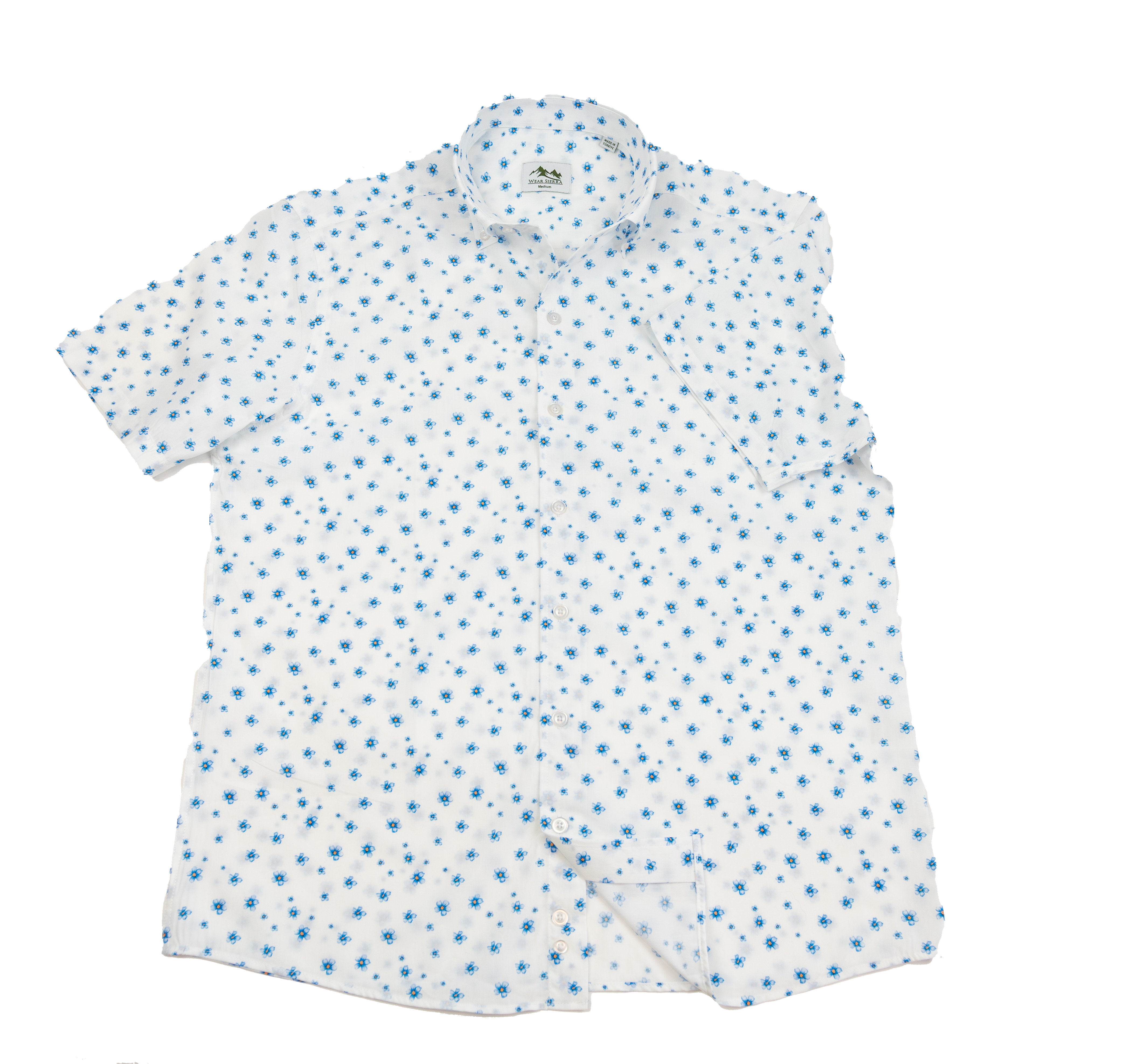 Wear Sierra Top Shelf Men's Cotton Button Down Short Sleeve Shirts White & Blue Flowers
