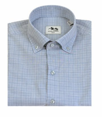 Wear Sierra Top Shelf Men's Linen Short Sleeve Button Down Shirt in Light Blue Plaid - Great for Casual Fridays at the Office and Date Nights
