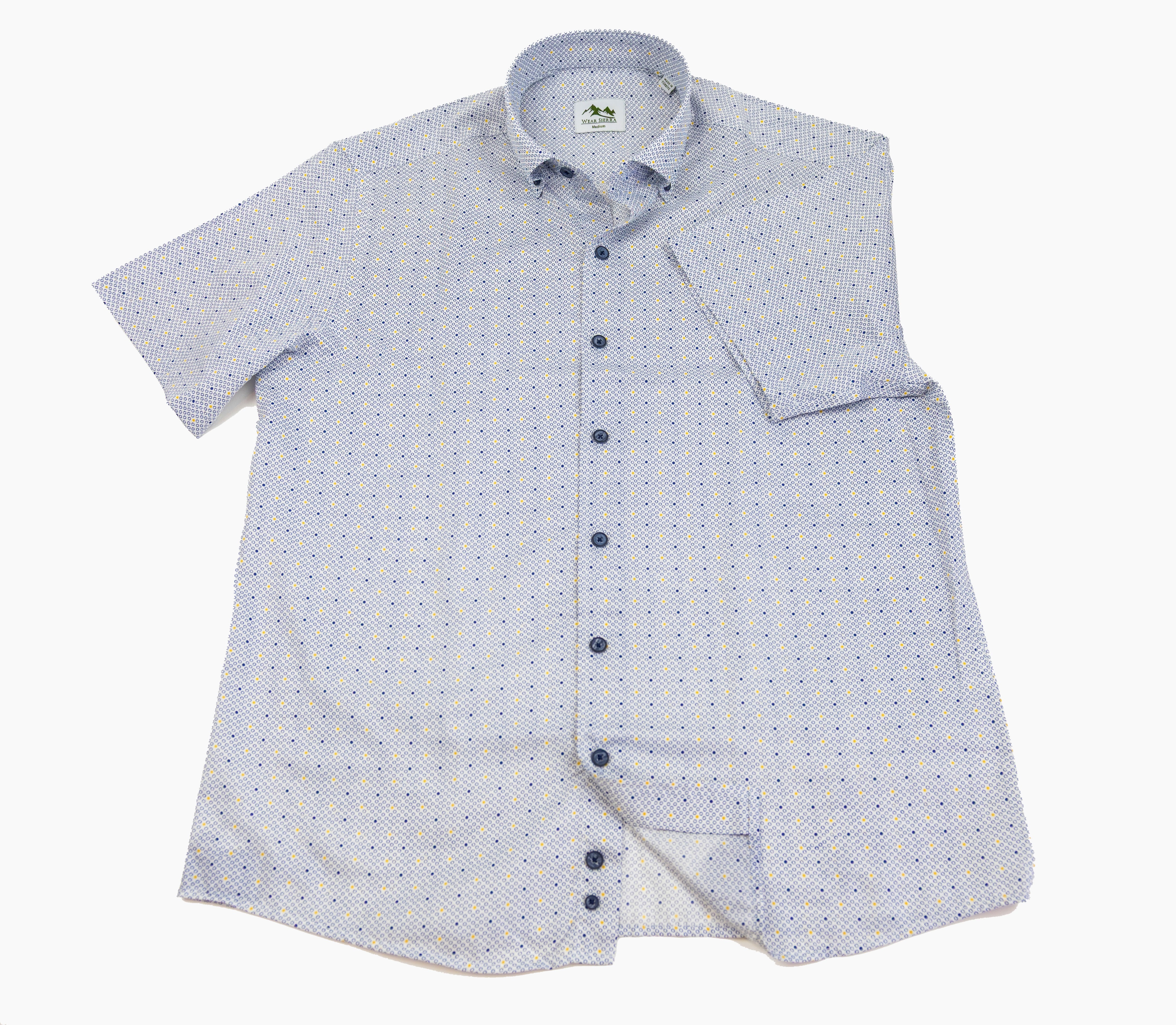 Wear Sierra Top Shelf Men's Cotton Short Sleeve Button Down Shirt White Dots