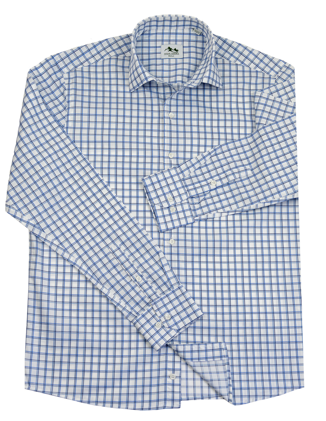 Wear Sierra Top Shelf Men's Turkish Cotton Long Sleeve Button Up Shirt in Blue Windowpane Plaid, Casual Friday Shirt for Men