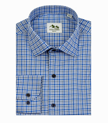 Wear Sierra Top Shelf Men's Turkish Cotton Long Sleeve Button Up Shirt in Blue Plaid, Perfect Casual Friday Shirt for Men