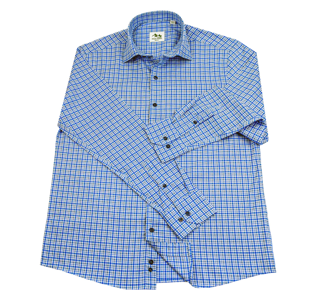 Wear Sierra Top Shelf Men's Turkish Cotton Long Sleeve Button Up Shirt in Blue Plaid, Perfect Casual Friday Shirt for Men
