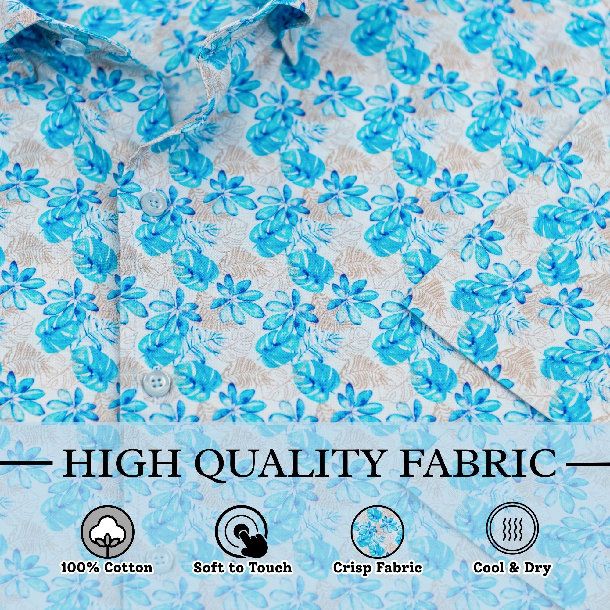 Wear Sierra Top Shelf Men's Cotton Short Sleeve Button Down Shirts in Blue Tropical Print
