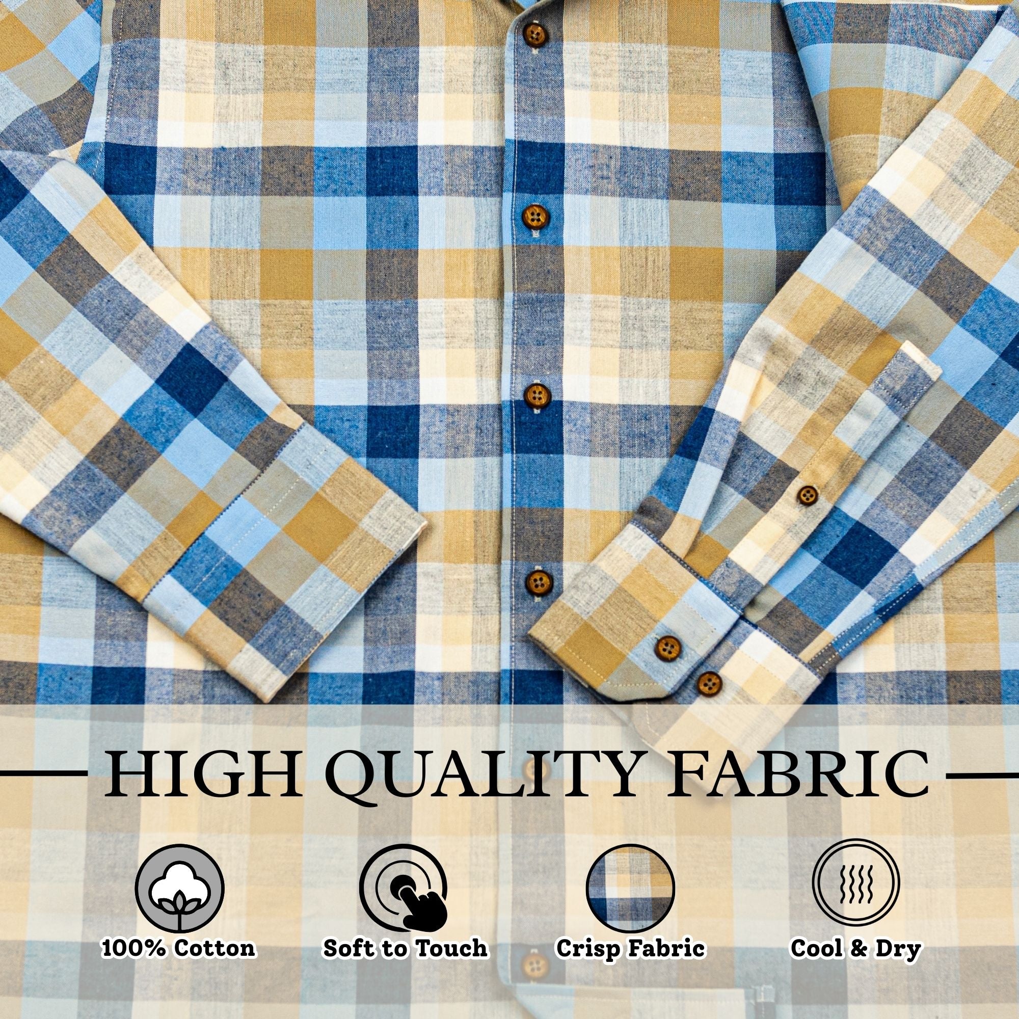 Wear Sierra Top Shelf Men's Cotton Long Sleeve Button Down Shirts in Blue Plaid, Soft Combed Cotton Shirt for Dads & Grads