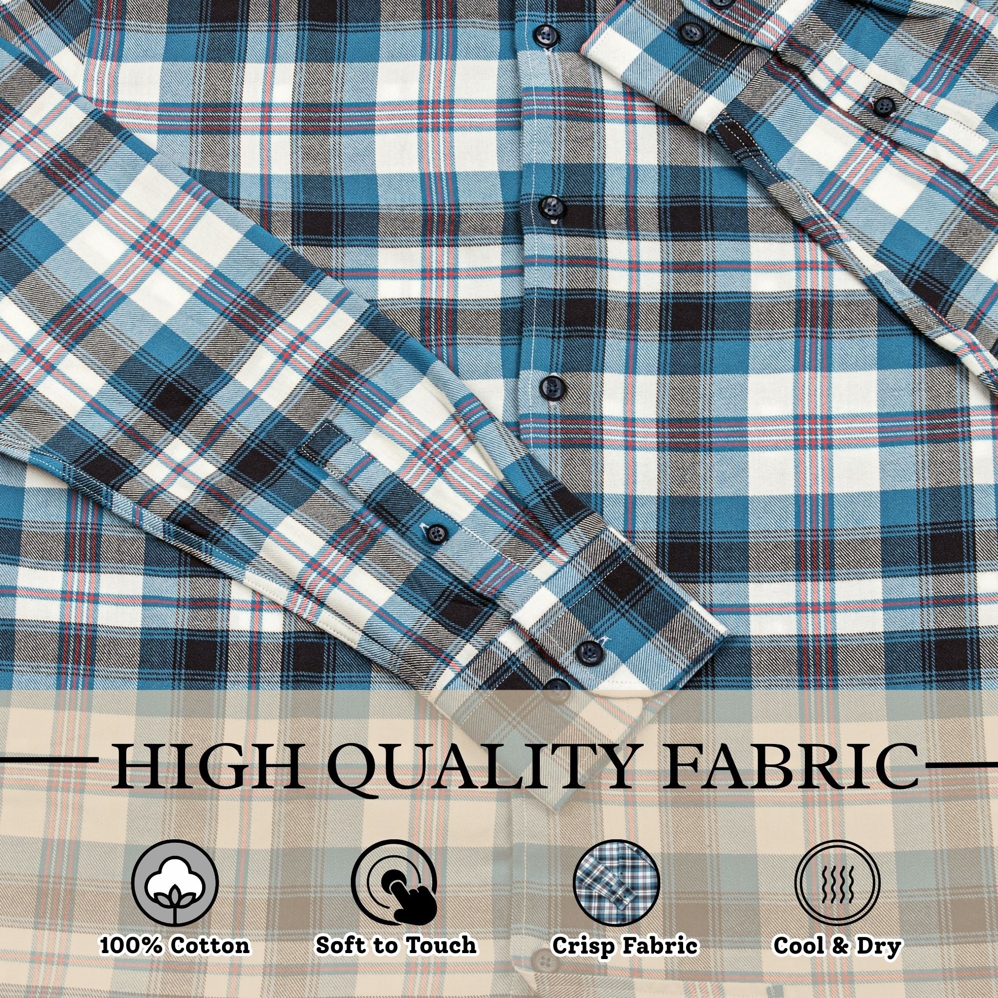 Wear Sierra Top Shelf Men's Cotton Long Sleeve Button Down Shirts in Blue Plaid