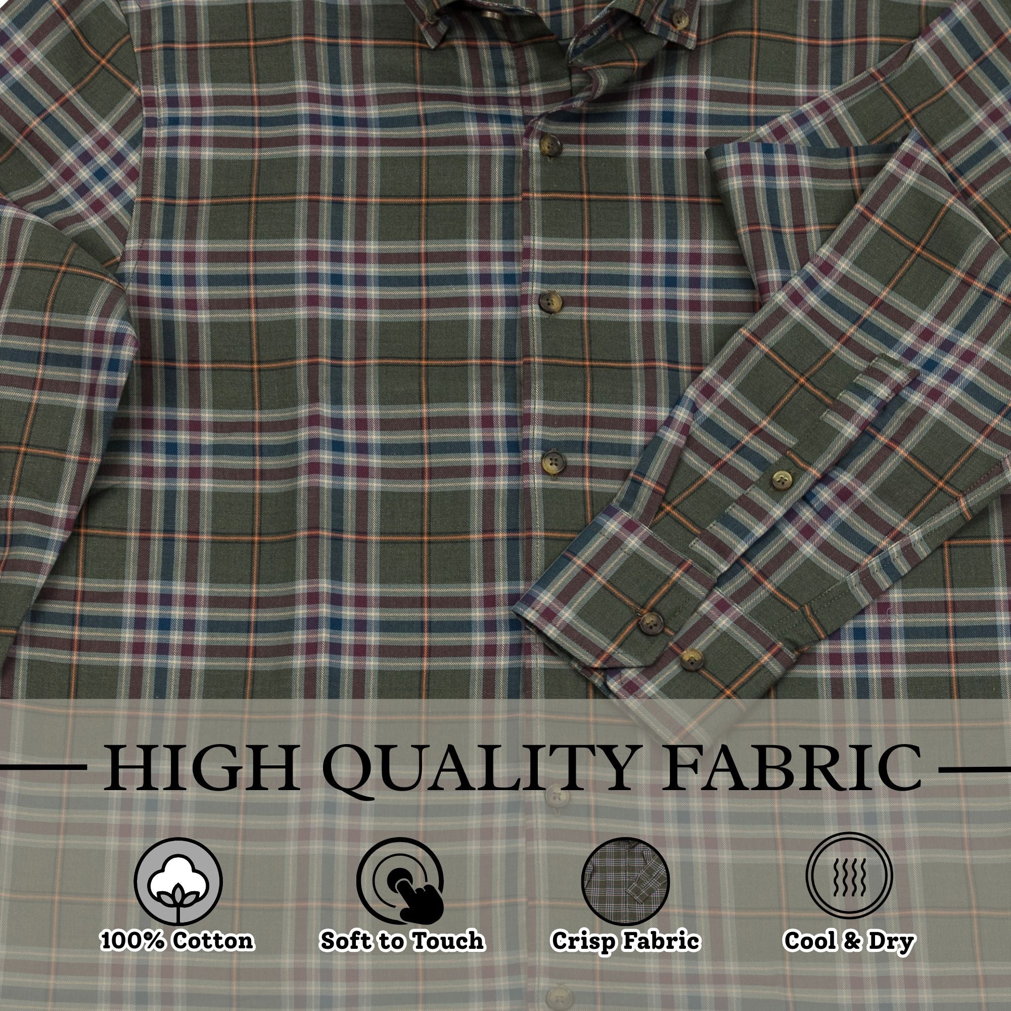 Wear Sierra Top Shelf Men's Cotton Long Sleeve Button Down Shirts in Brown & Green Plaid