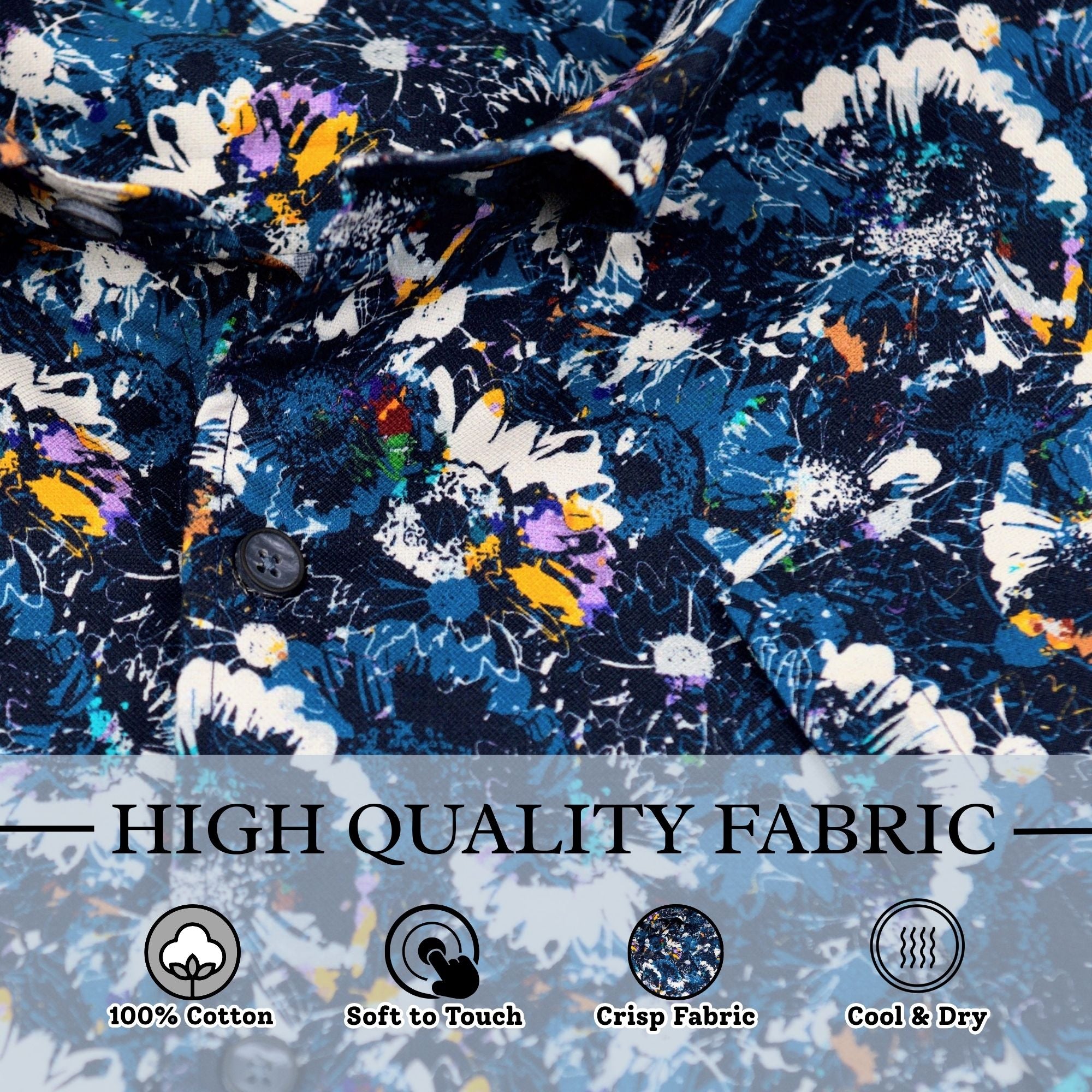 Wear Sierra Top Shelf Men's Cotton Short Sleeve Button Down Shirts Navy Abstract Pattern
