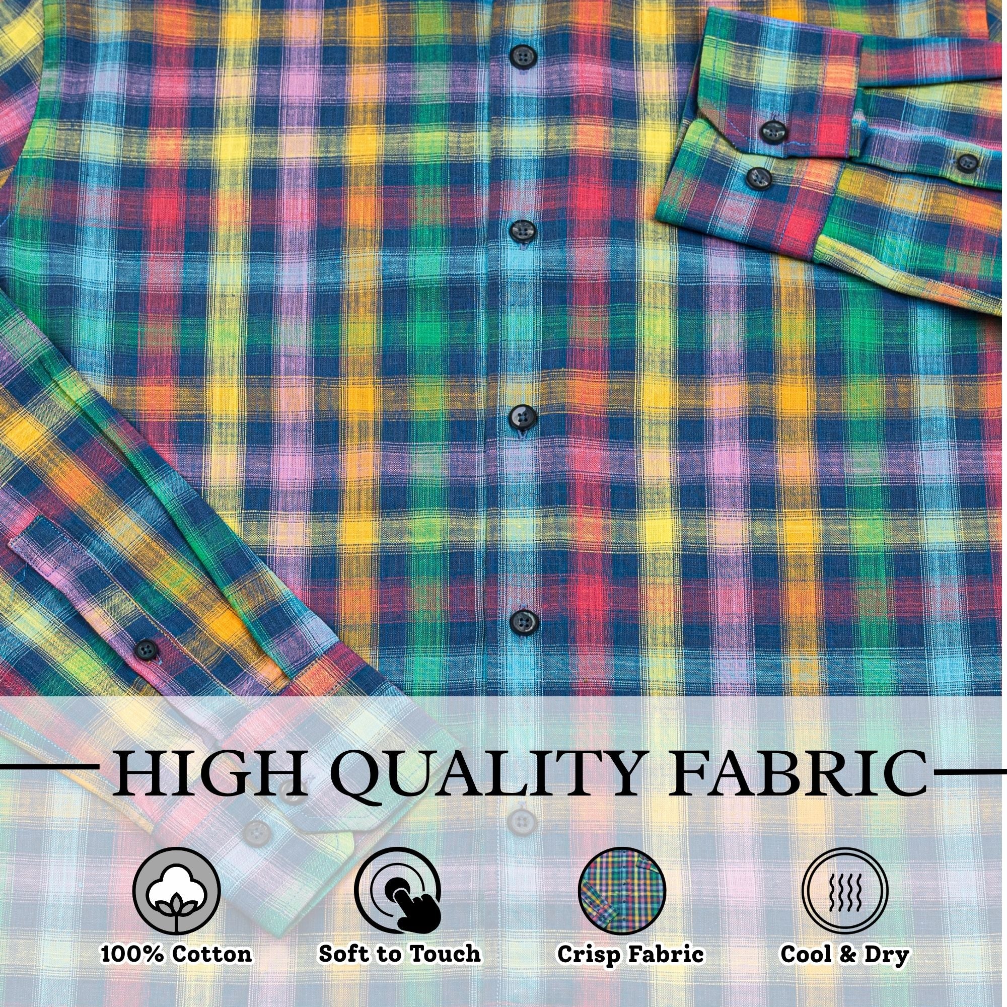 Wear Sierra Top Shelf Men's Cotton Long Sleeve Button Down Shirts in Colorful Navy Madras