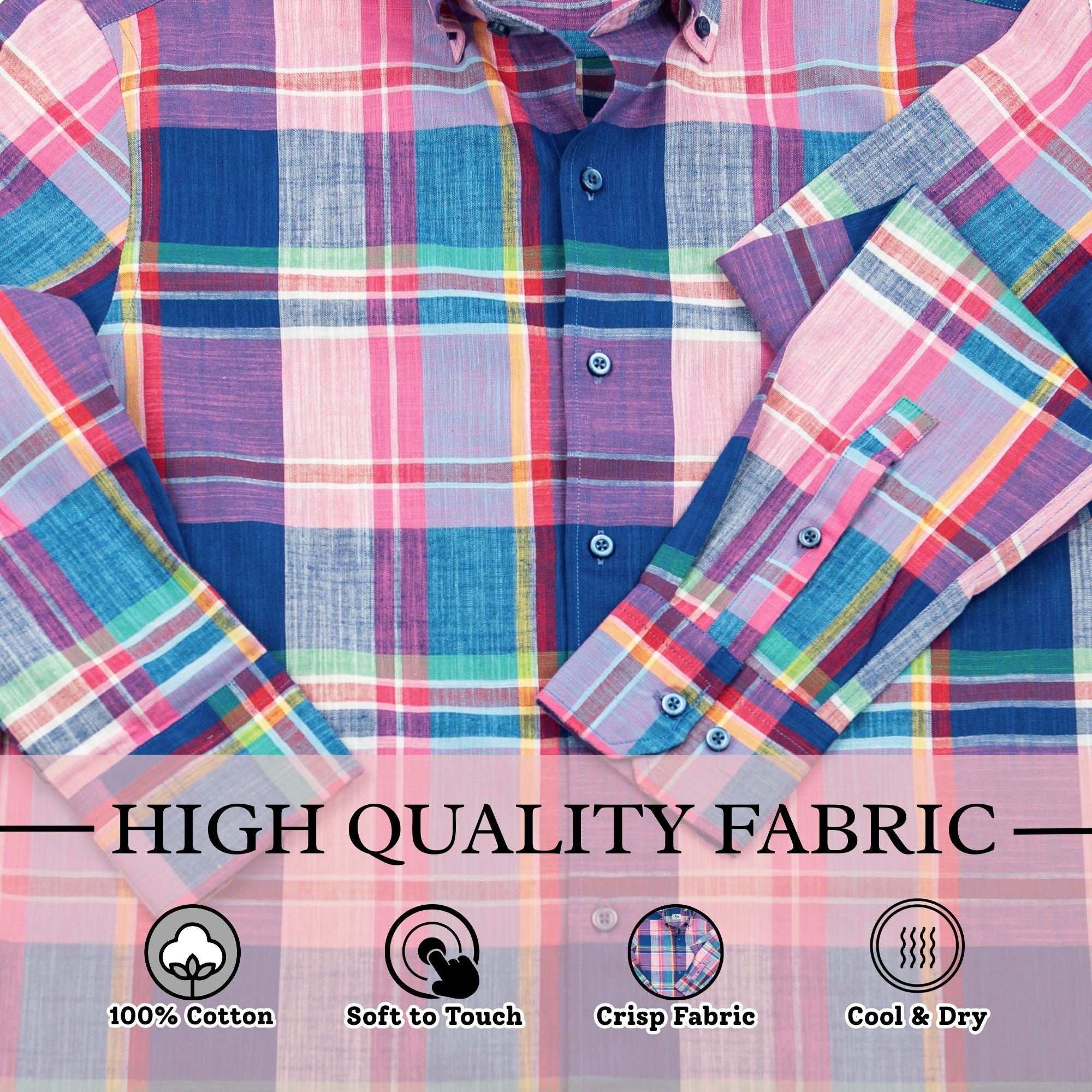 Wear Sierra Top Shelf Men's Cotton Long Sleeve Button Down Shirts in Pink Plaid