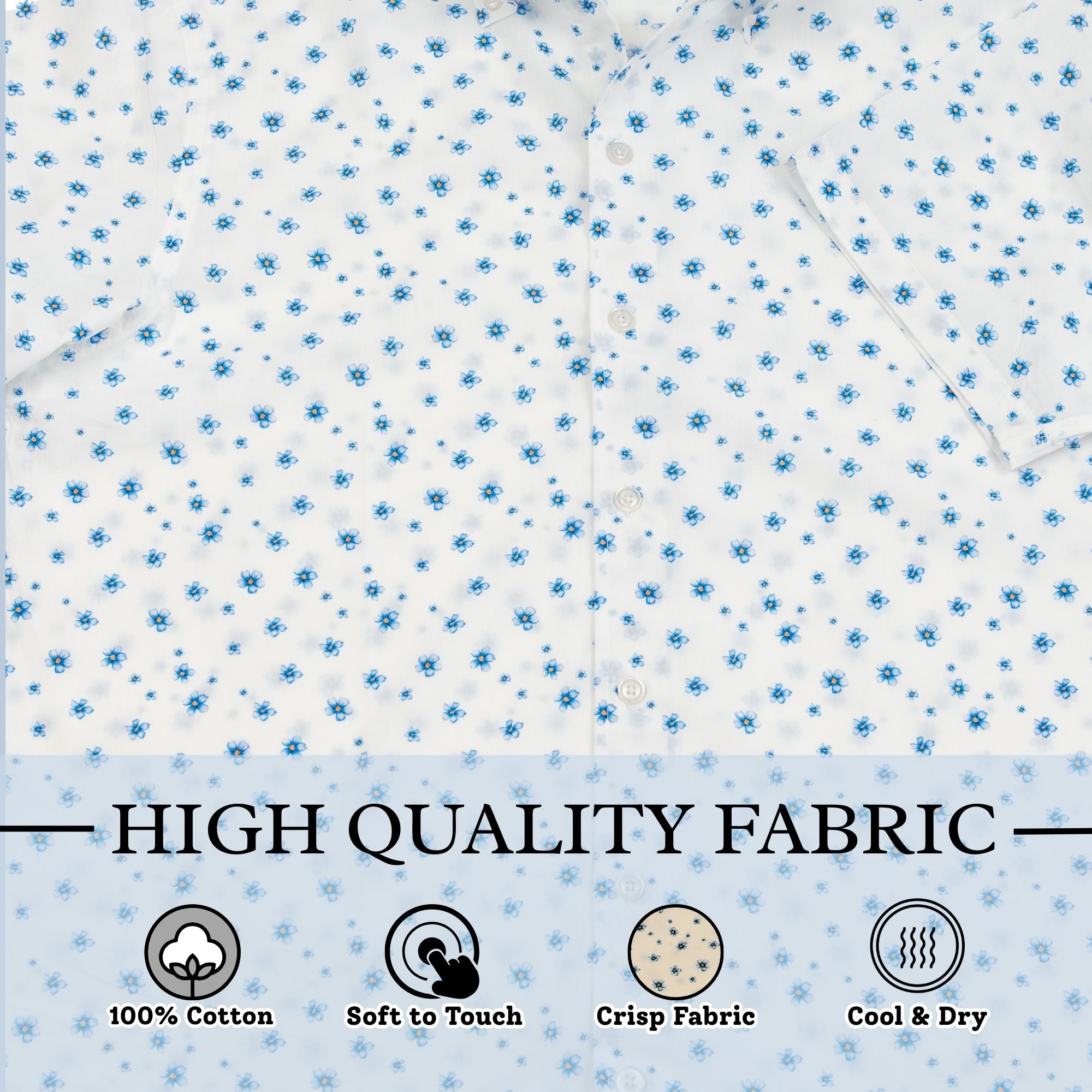 Wear Sierra Top Shelf Men's Cotton Button Down Short Sleeve Shirts White & Blue Flowers