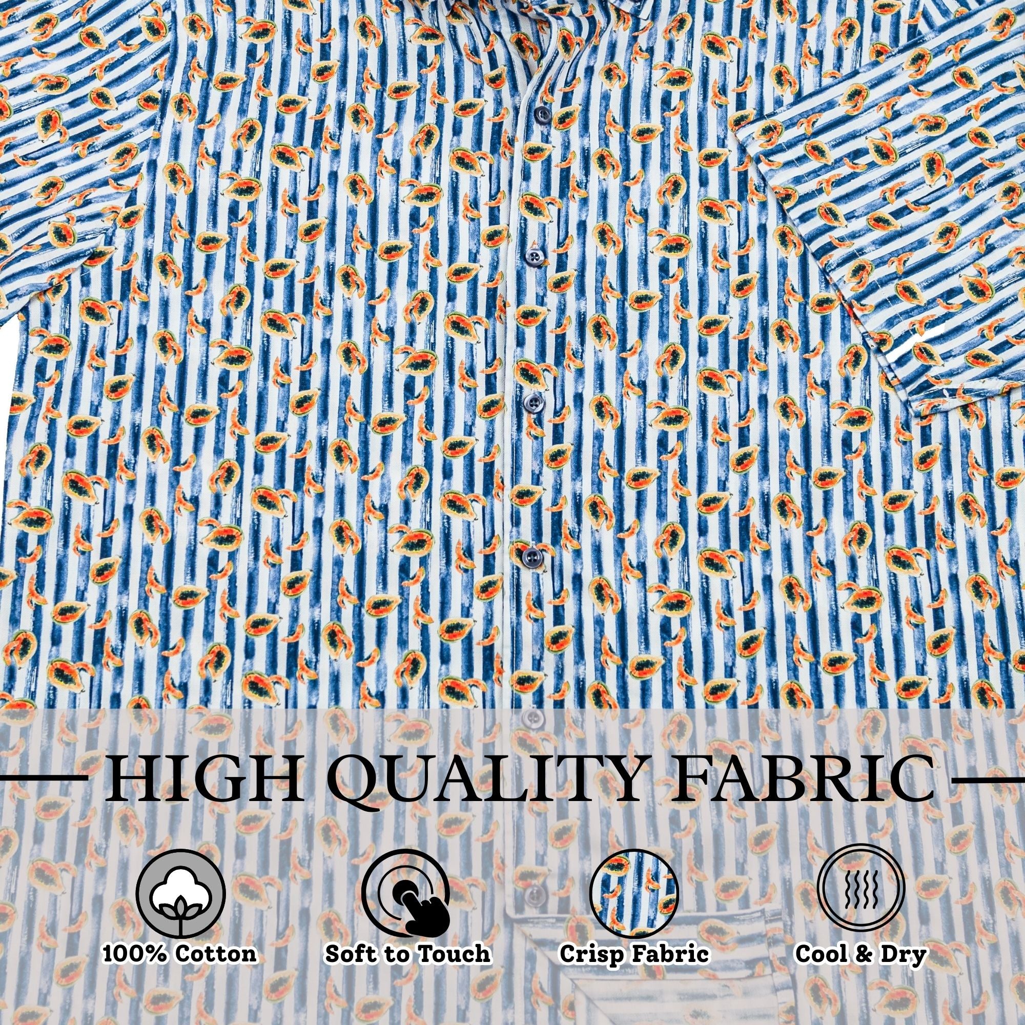 Wear Sierra Top Shelf Men's Cotton Short Sleeve Button Down Shirts in Navy Stripes & Papayas