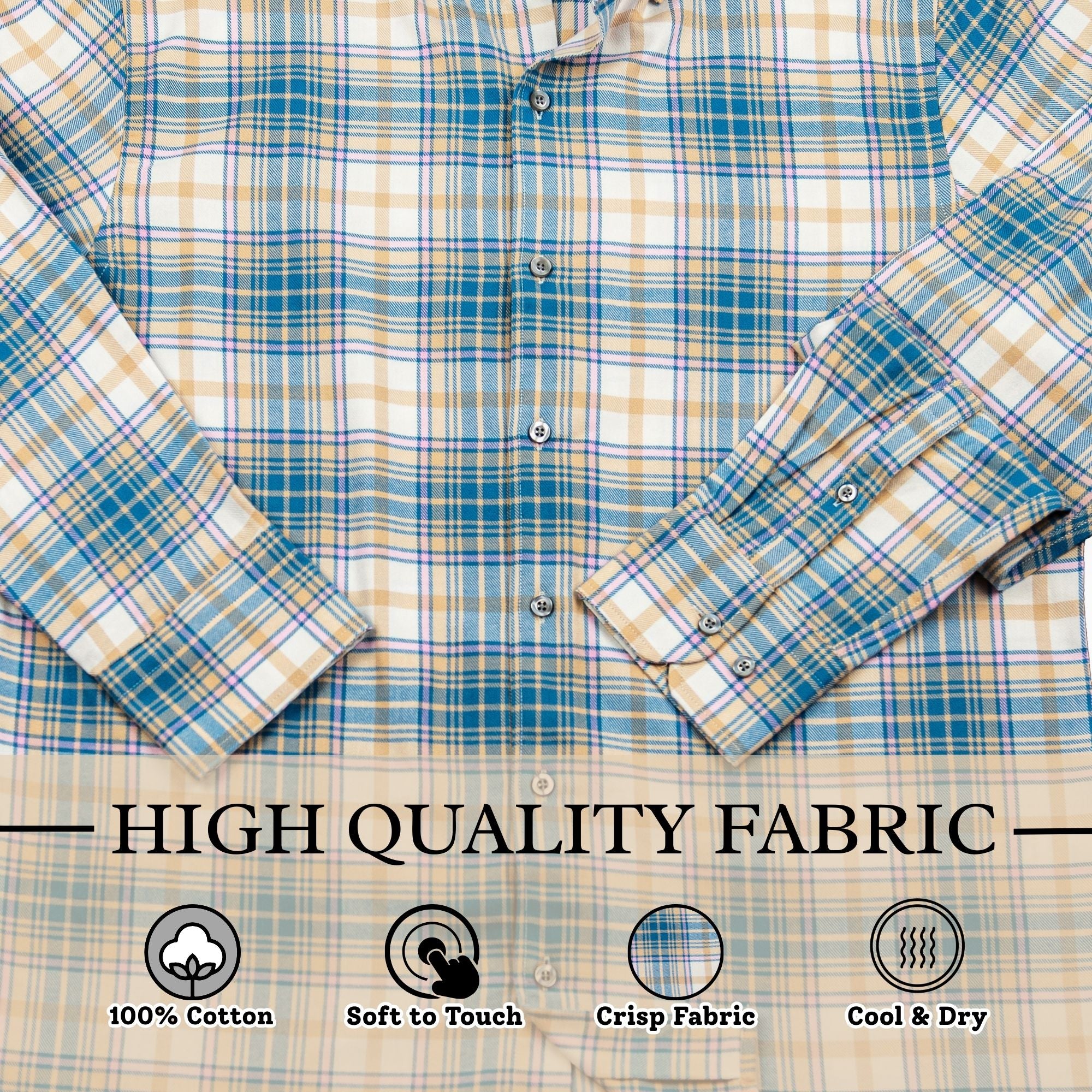 Wear Sierra Top Shelf Men's Cotton Long Sleeve Button Down Shirts in White Plaid, Soft Combed Cotton Shirt for Dads & Grads