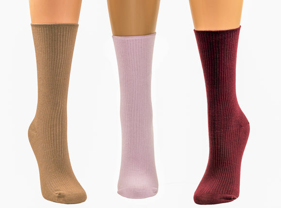 Women's Diabetic Arthritic Rayon and Bamboo Crew Socks 3-Pair Packs