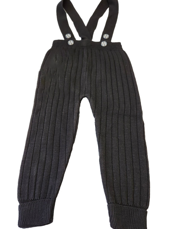 Toddler Knit Pants with Suspenders Rolled Leg Cuff Detailing - Comfortable Pull On Pants for Girls & Boys - Wear Sierra