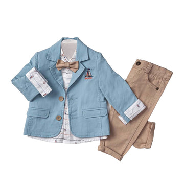 Little Boy to Toddler Nautical Jacket, Button-Up Long Sleeve Shirt & Pants Full 3-Piece Suit