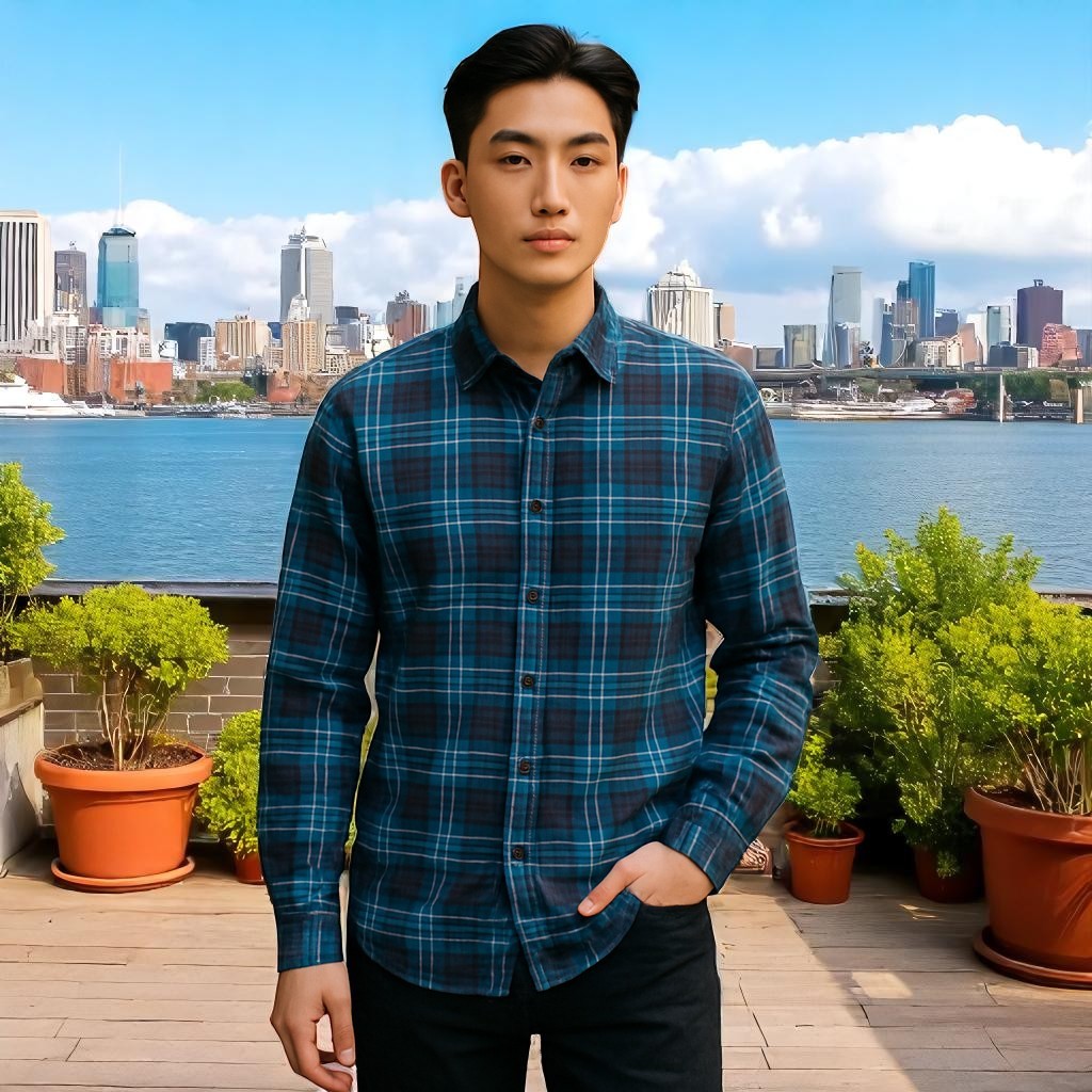 Wear Sierra Top Shelf Men's Cotton Long Sleeve Button Down Shirts in Navy Plaid