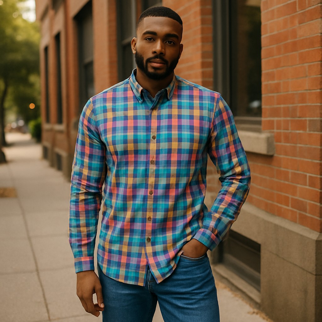 Wear Sierra Top Shelf Men's Cotton Long Sleeve Button Down Shirts in Colorful Navy Madras