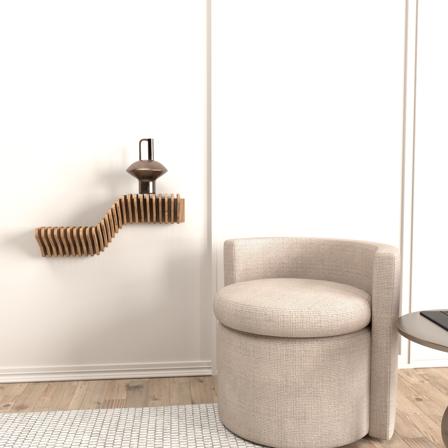 Modern living room with unique shelf