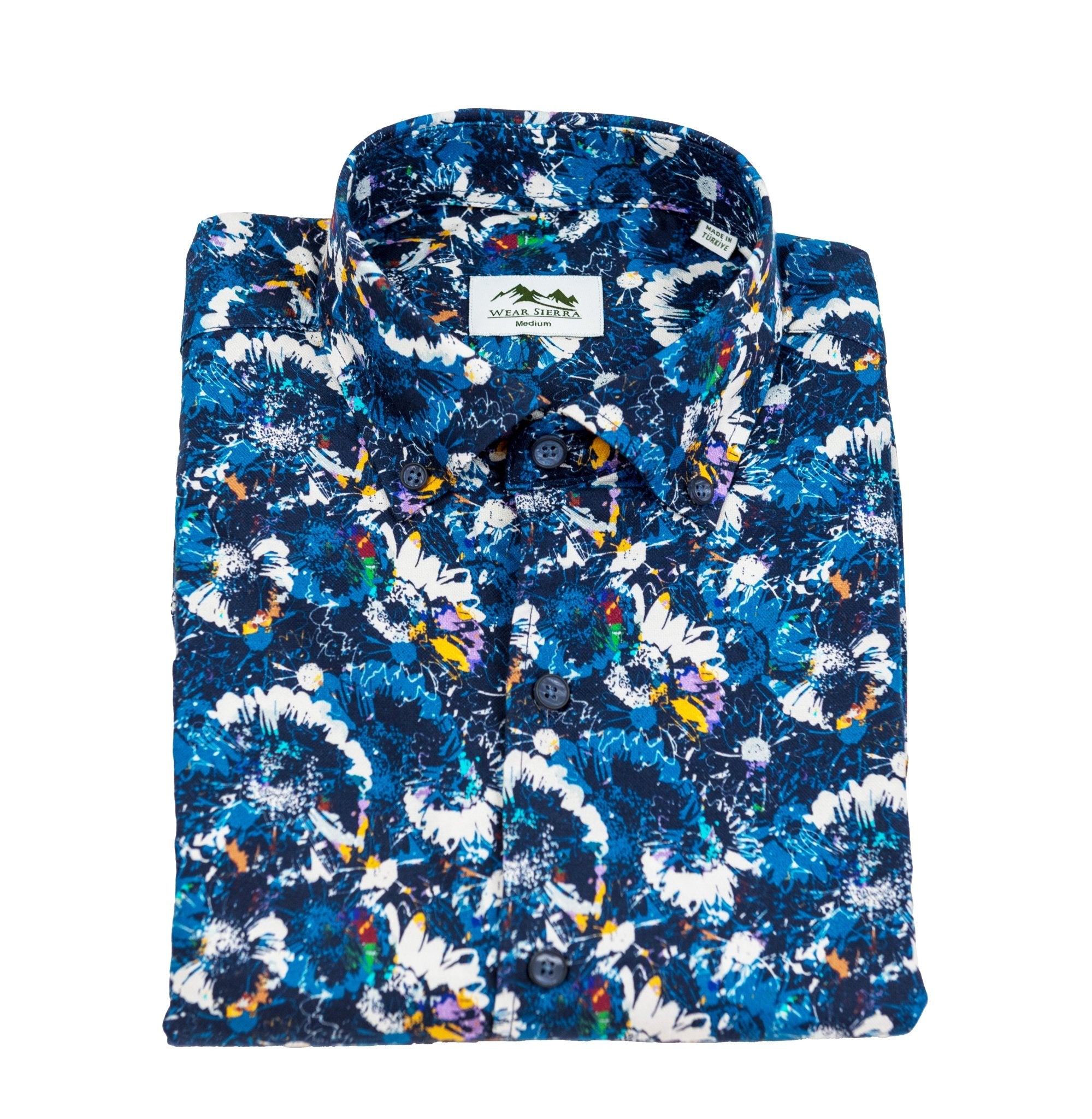 Wear Sierra Top Shelf Men's Cotton Short Sleeve Button Down Shirts Abstract Pattern Navy Blue LARGE