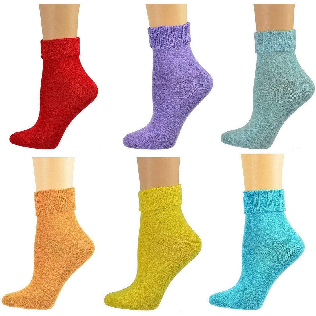 Sierra Socks Women Triple Cuff Crew Cotton Colorful Socks 6 Pair Pack
