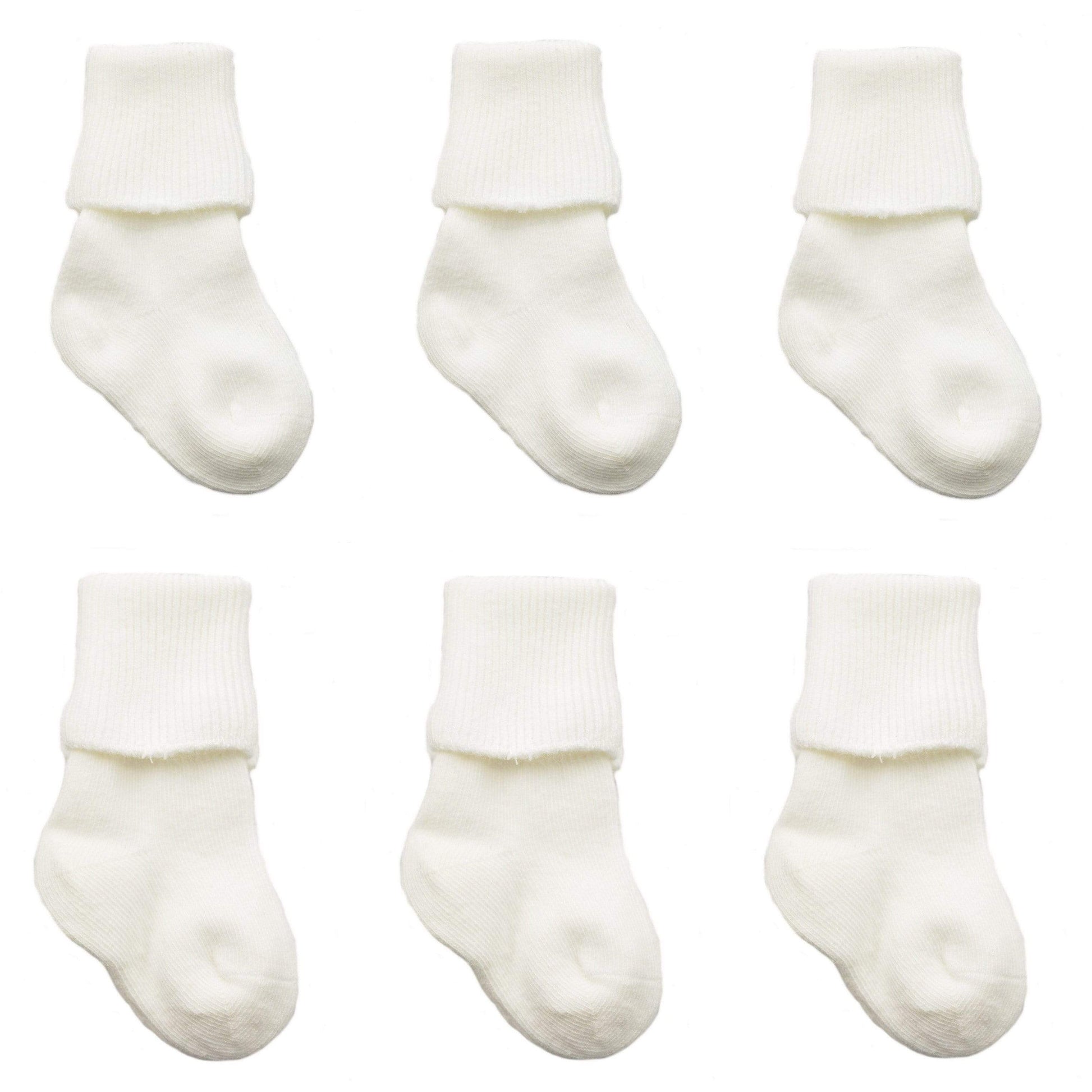 Newborn Baby Combed Cotton Seamless Toe 6 Pair White or 3 Pair Color Turn Cuff Bootie U78D
