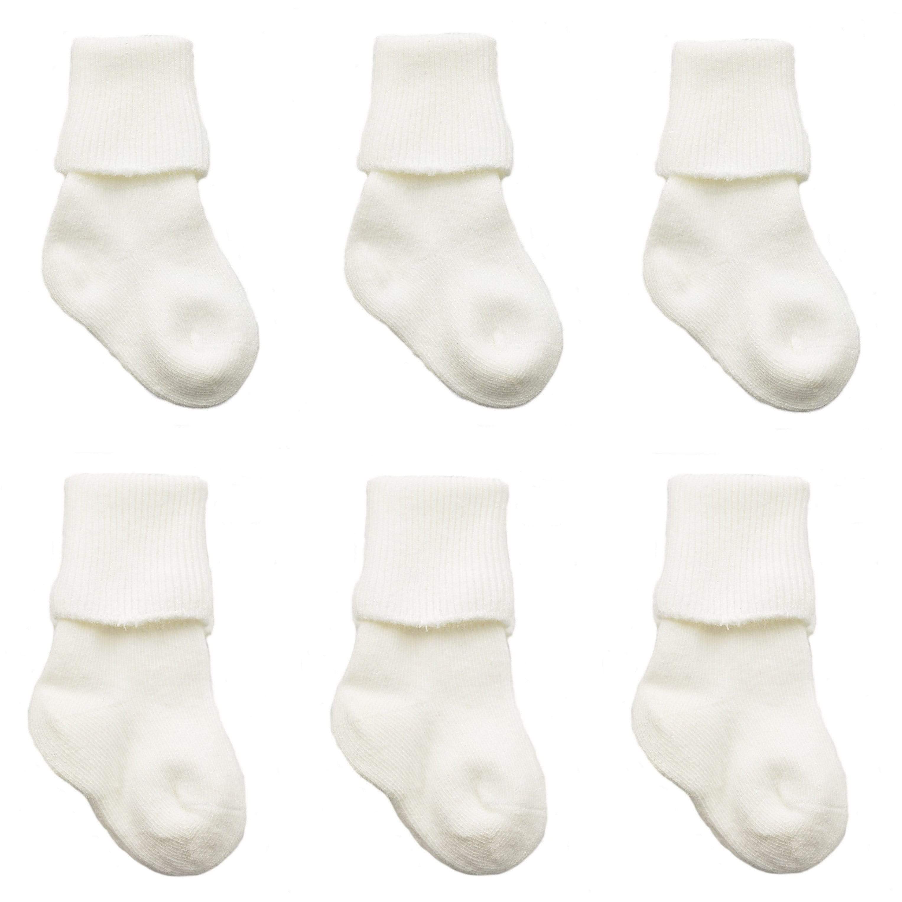 Newborn Baby Combed Cotton Seamless Toe 6 Pair White or 3 Pair Color Turn Cuff Bootie U78D