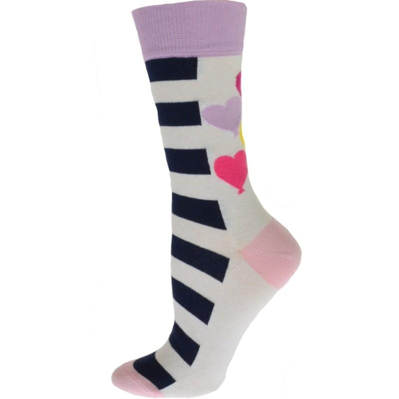 Heart Balloons and Stripes Pattern Cotton Crew Socks W3507