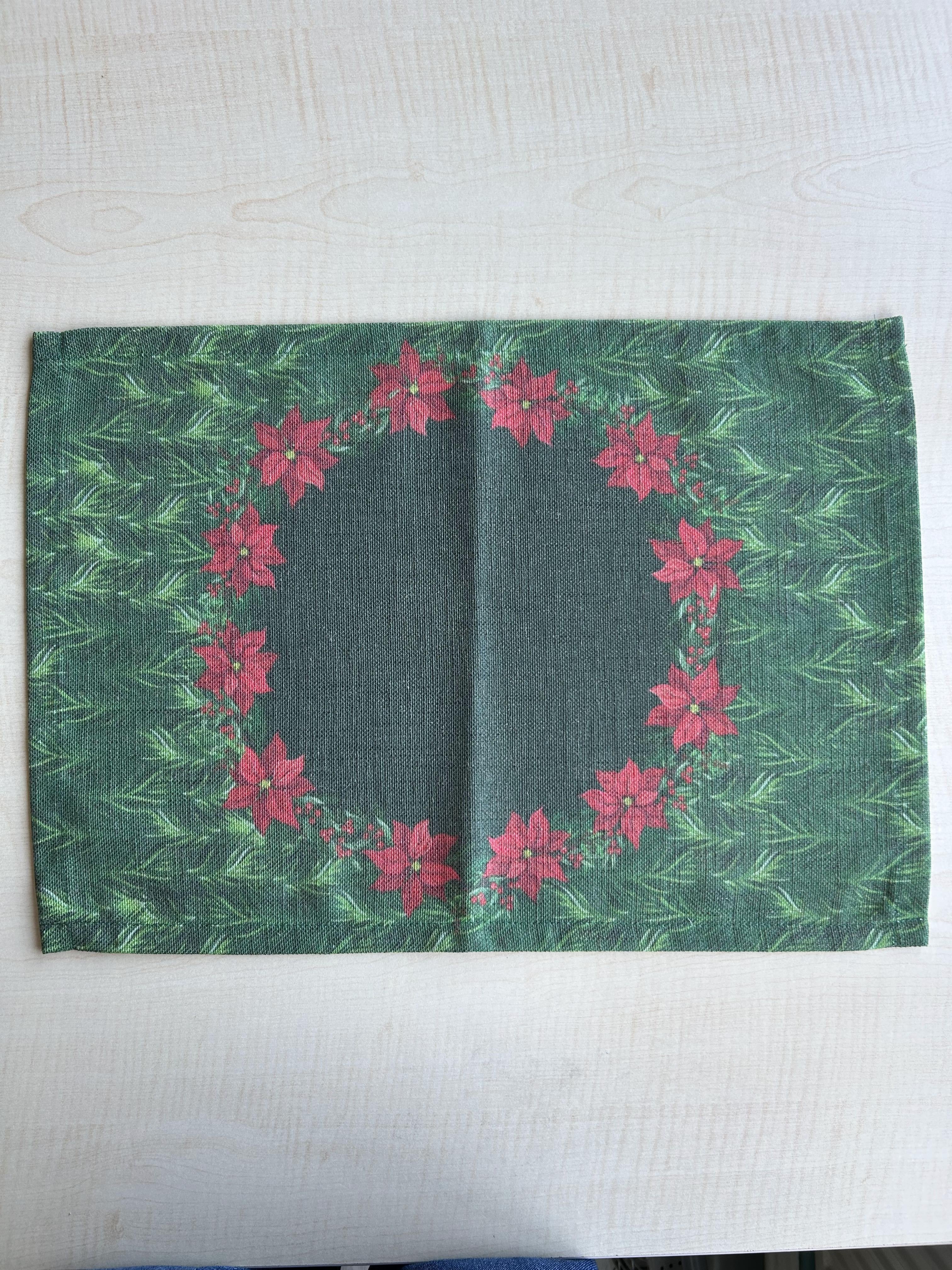 Holiday Themed Poinsettia Flower Pattern Placemat Set of 2, Rectangle, 13" x 19" - Wear Sierra