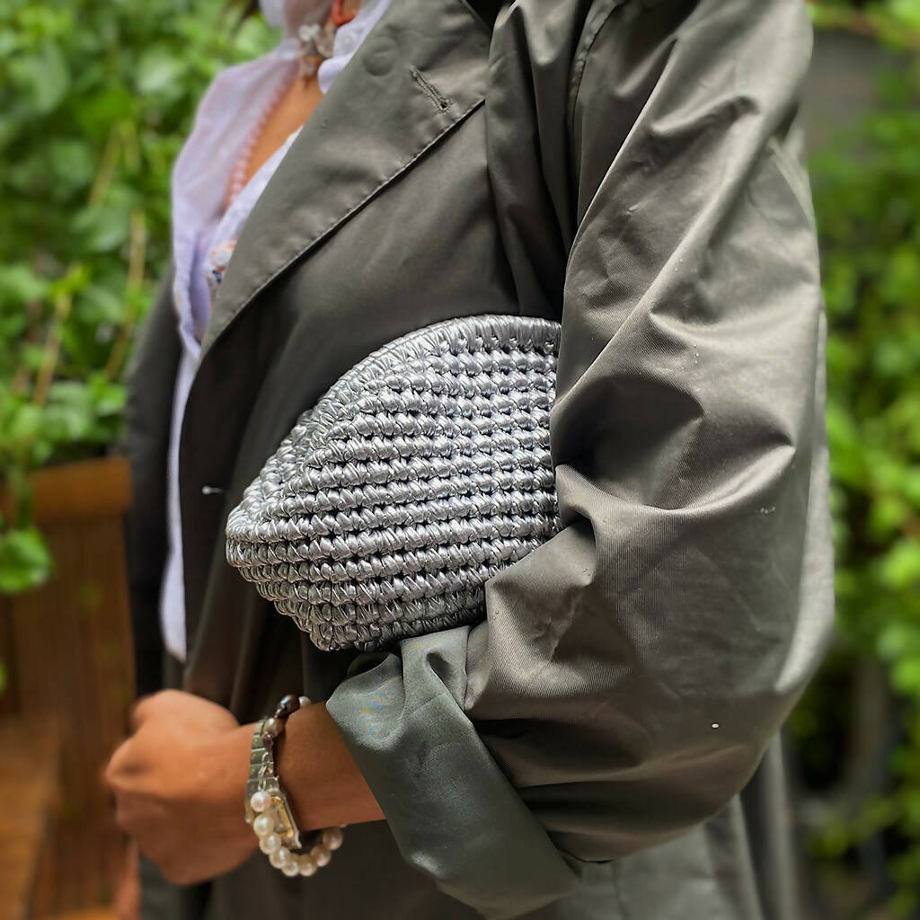 Hand Crafted Clutch Purse in Pretty Metallic Colors Organic Natural Paper Yarn - Wear Sierra