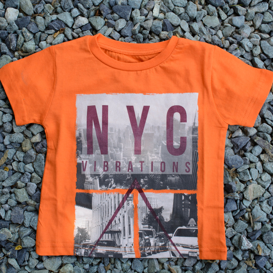 NYC Vibrations - Children's T-Shirt Outfits - T-Shirt for 2,7 Years Children's, Orange & Navy T-Shirt - Wear Sierra