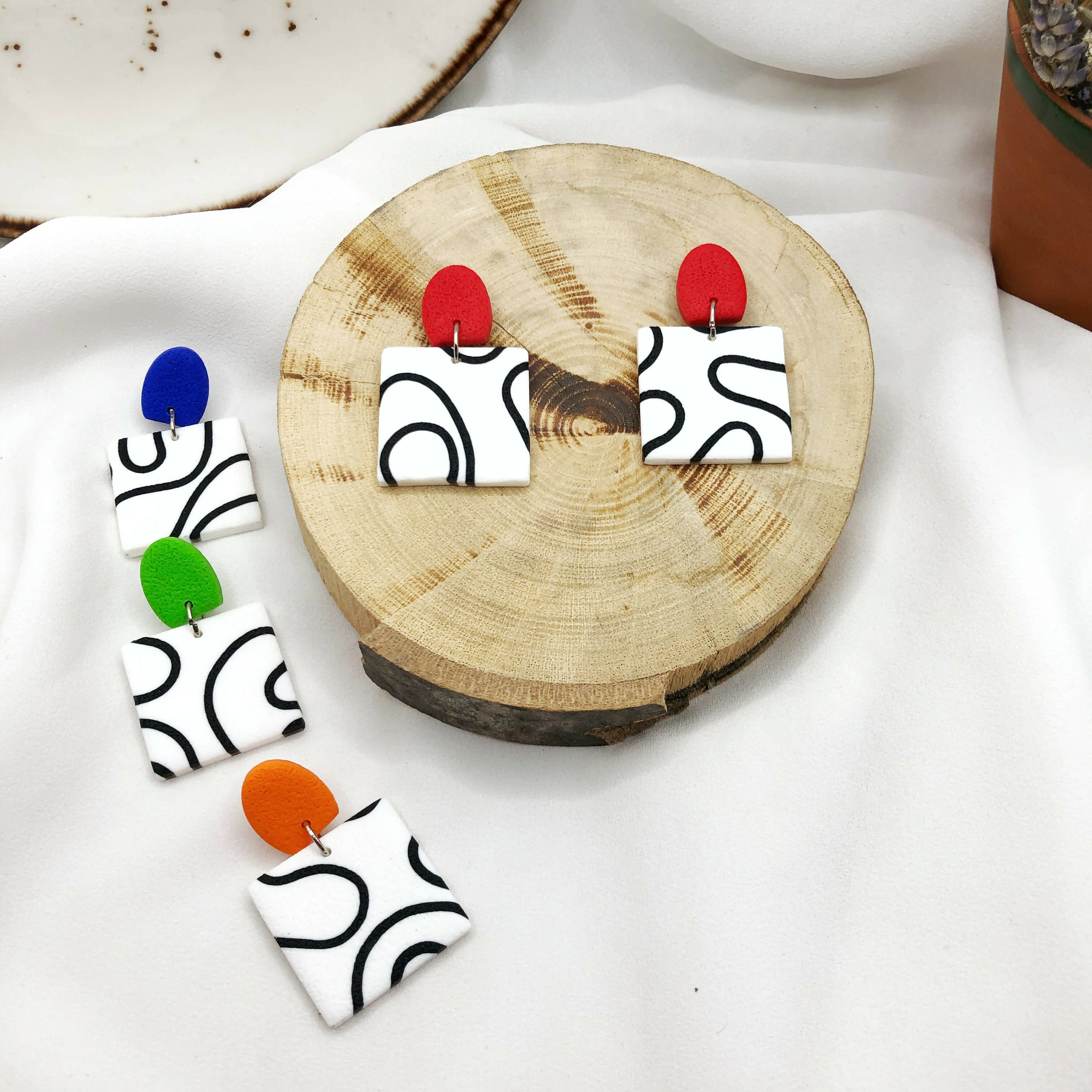 Waves Handmade Polymer Clay Earrings - Colorful Clay Earring Accessories - Wear Sierra