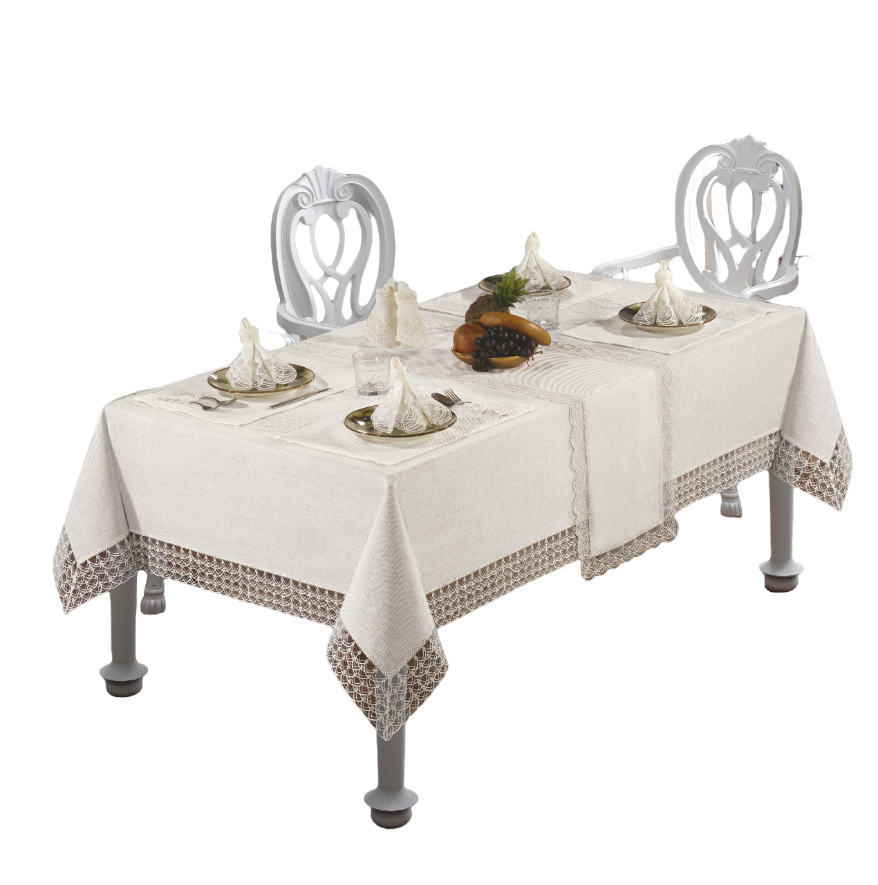 Victorian Farmhouse Style, Rectangular Lace Tablecloth for Wedding Banquet , Anniversary Parties, Large Family Gatherings, or Housewarming, Christmas Gifts, 26-Pieces W/Scalloped Lace (61" W X 91"L) - Wear Sierra
