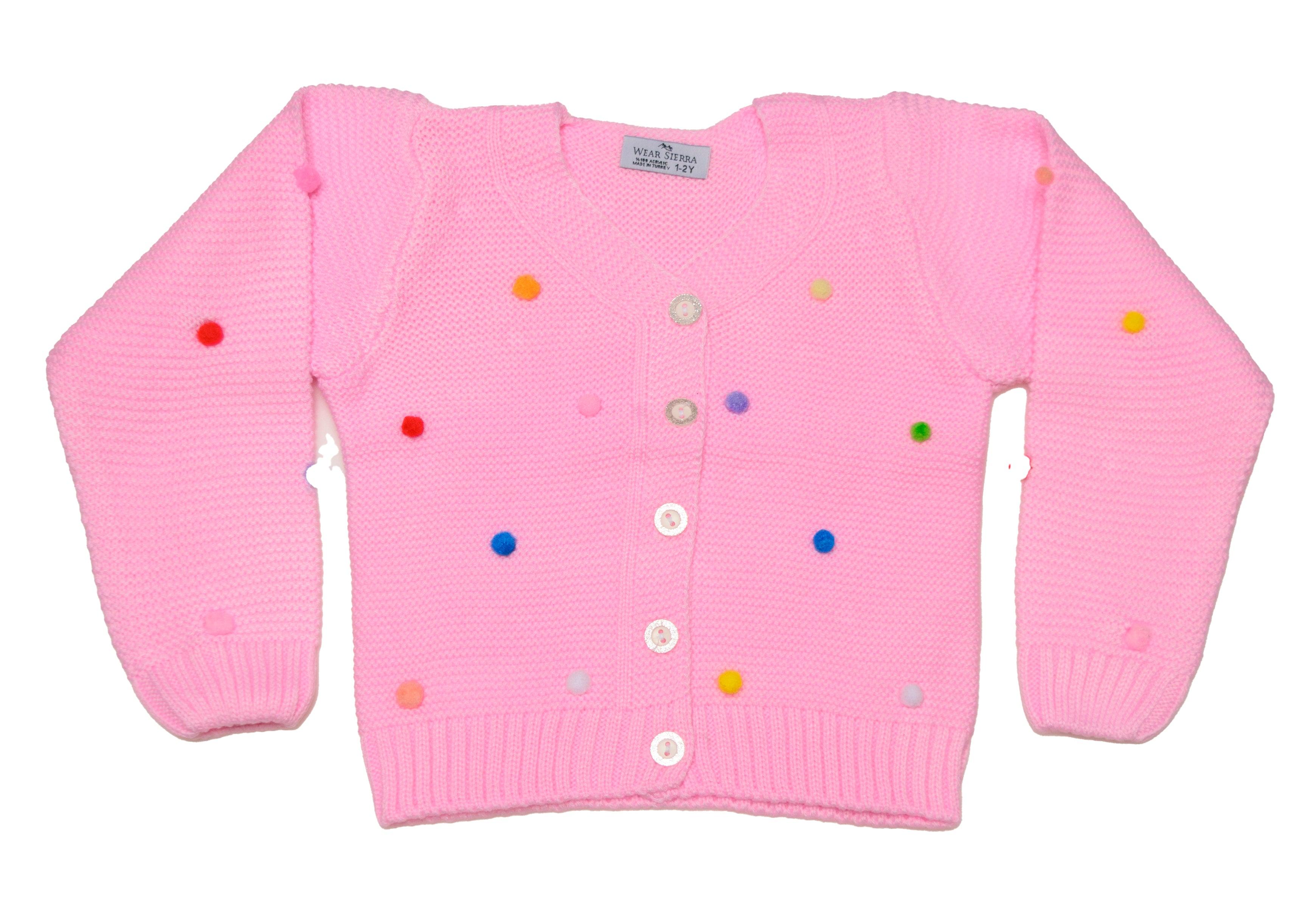 Wear Sierra Pompoms Soft Full Sleeve Cardigan For Toddler Newborn Babies Kids Girls - Wear Sierra