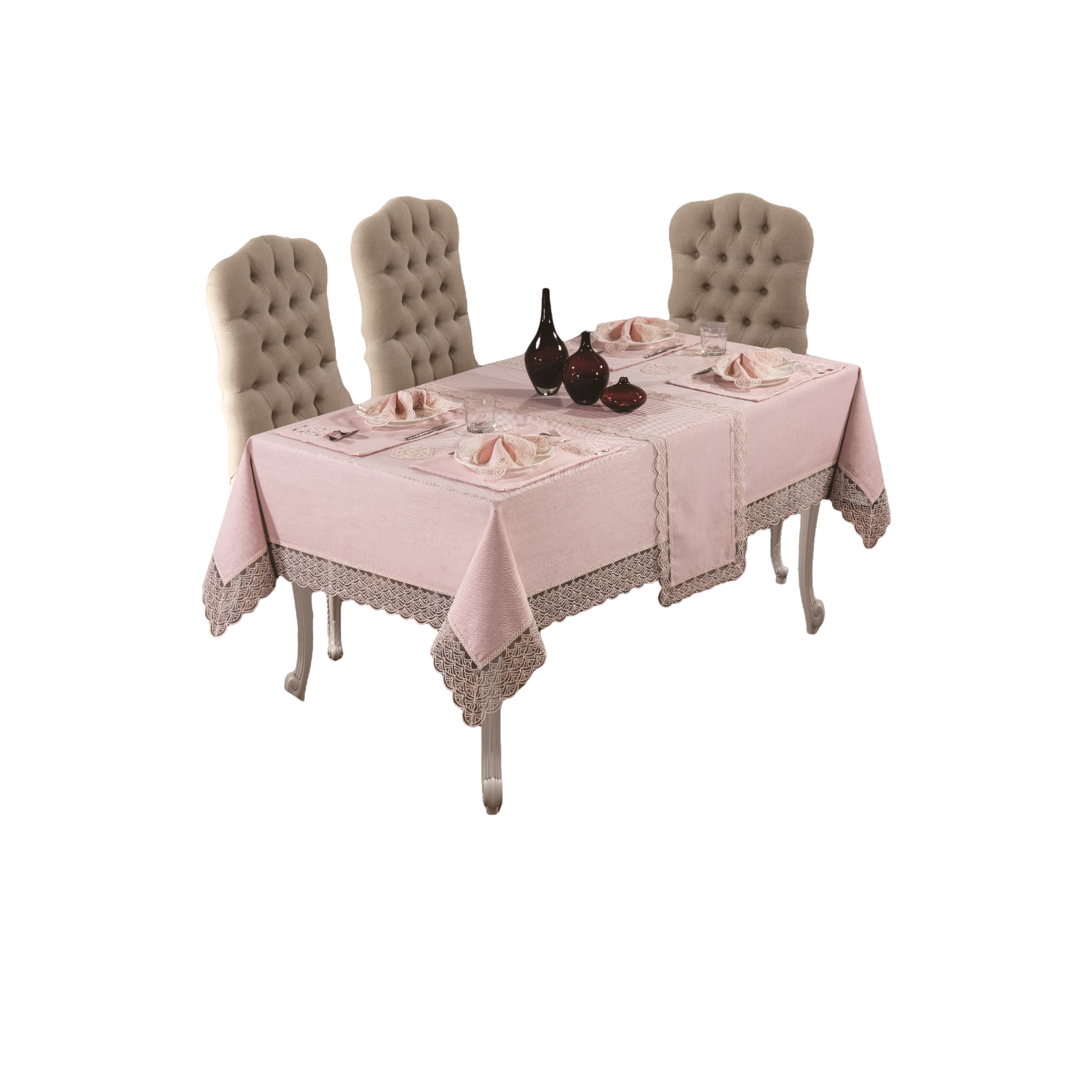 Victorian Farmhouse Style, Rectangular Lace Tablecloth for Wedding Banquet , Anniversary Parties, Large Family Gatherings, or Housewarming, Christmas Gifts, 26-Pieces W/Scalloped Lace (61" W X 91"L) - Wear Sierra