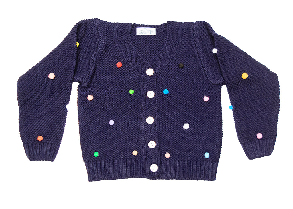 Wear Sierra Pompoms Soft Full Sleeve Cardigan For Toddler Newborn Babies Kids Girls - Wear Sierra
