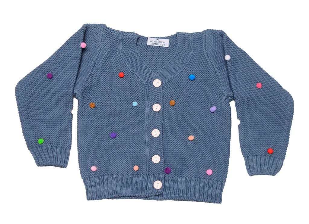 Wear Sierra Pompoms Soft Full Sleeve Cardigan For Toddler Newborn Babies Kids Girls - Wear Sierra