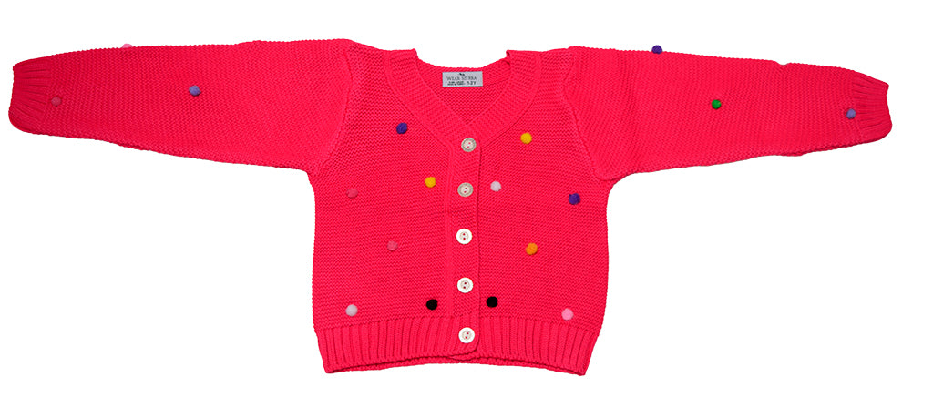 Wear Sierra Pompoms Soft Full Sleeve Cardigan For Toddler Newborn Babies Kids Girls - Wear Sierra