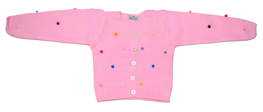 Wear Sierra Pompoms Soft Full Sleeve Cardigan For Toddler Newborn Babies Kids Girls - Wear Sierra