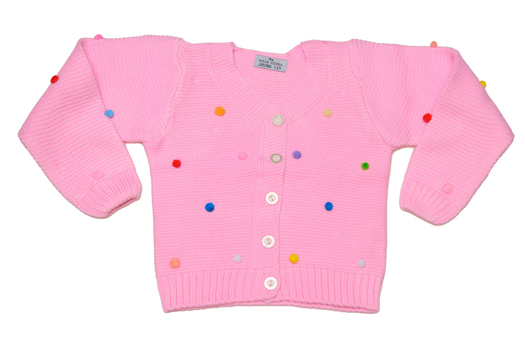 Wear Sierra Pompoms Soft Full Sleeve Cardigan For Toddler Newborn Babies Kids Girls - Wear Sierra