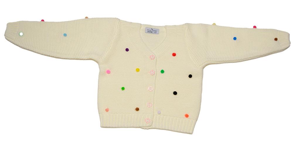 Wear Sierra Pompoms Soft Full Sleeve Cardigan For Toddler Newborn Babies Kids Girls - Wear Sierra