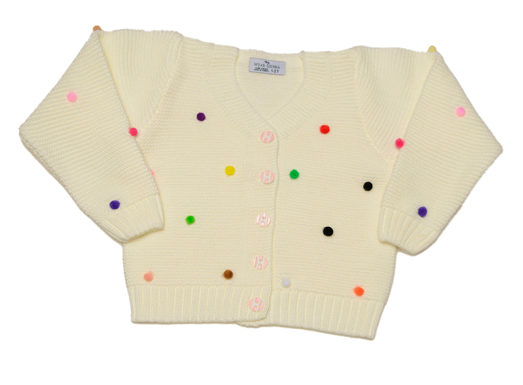 Wear Sierra Pompoms Soft Full Sleeve Cardigan For Toddler Newborn Babies Kids Girls - Wear Sierra