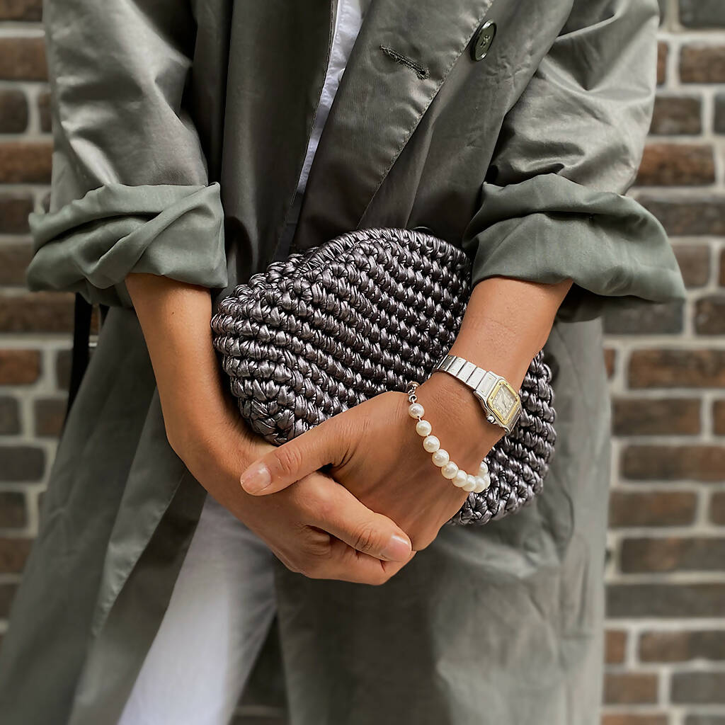 Hand Crafted Clutch Purse in Pretty Metallic Colors Organic Natural Paper Yarn - Wear Sierra