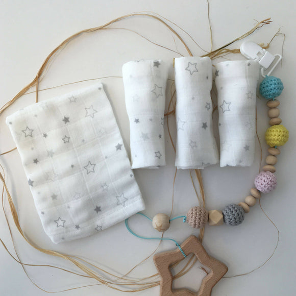 100% Cotton Muslin - Baby Washcloths, 2 Layer Ultra Soft, Absorbent Baby Wipes, Nursing Cloth (4 Pack Boxed Sets) Newborn Muslin Baby Bath or Face Towel 9.85" x 9.85" Printed Patterns - Wear Sierra