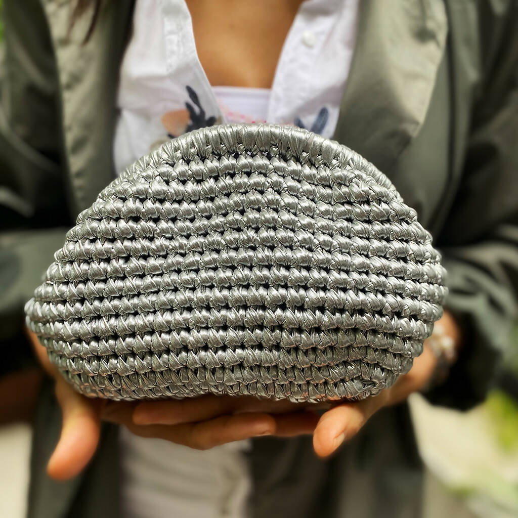 Hand Crafted Clutch Purse in Pretty Metallic Colors Organic Natural Paper Yarn - Wear Sierra