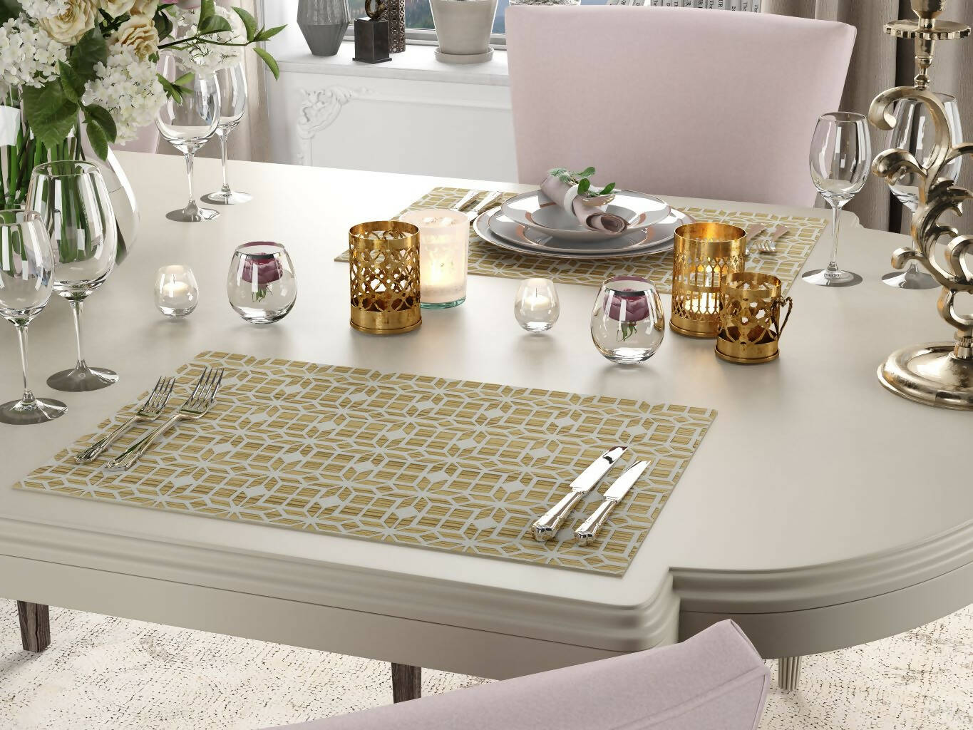Stella Placemat Set, Neutral Place Setting, Unique 2D Wood Design - 2 piece Set - Wear Sierra